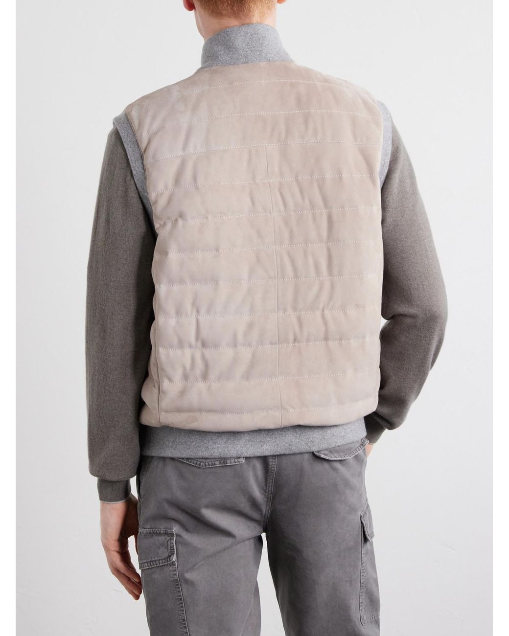 Brunello Cucinelli Natural Padded Cashmere-trimmed Quilted Suede Gilet for men