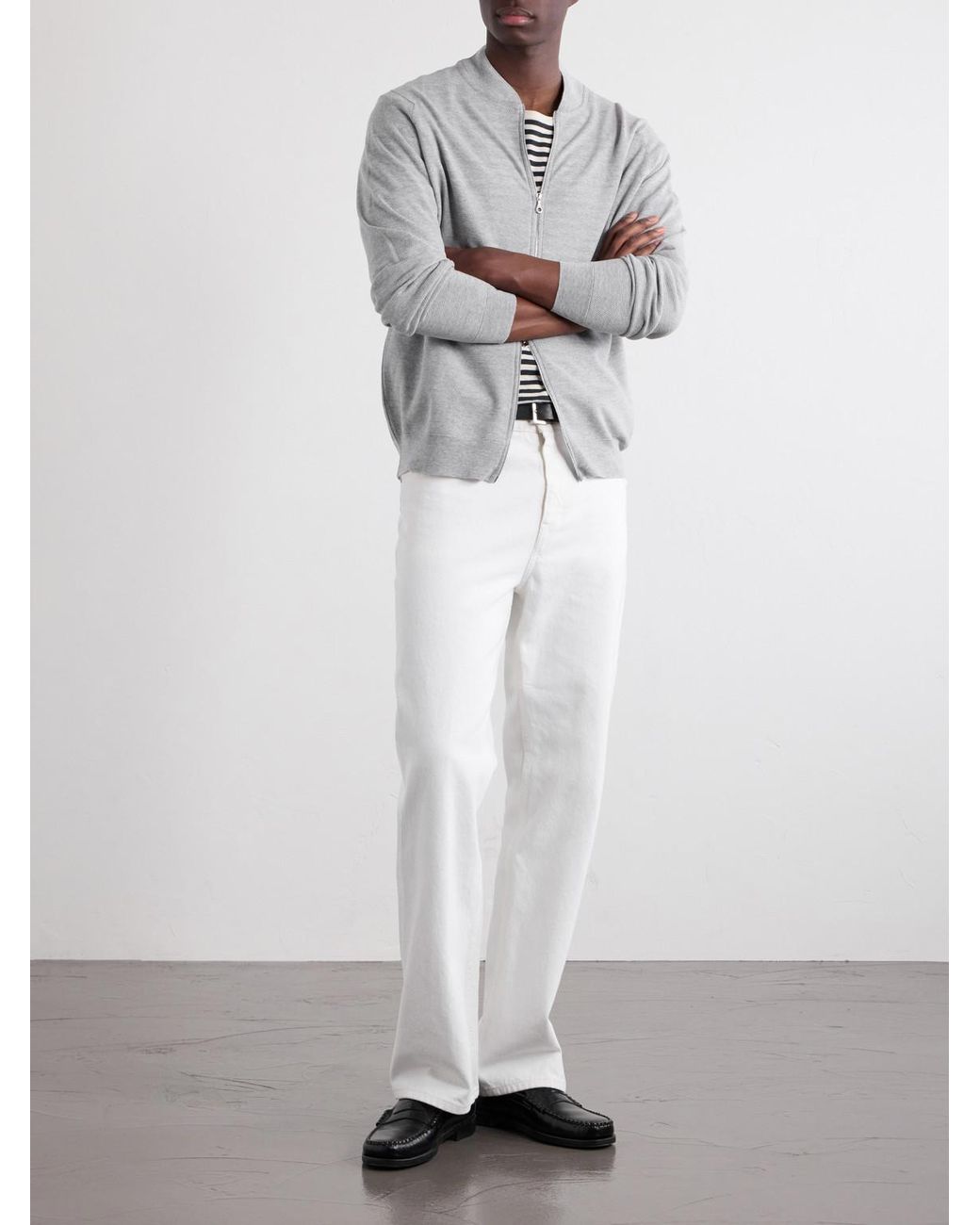 John Smedley White 16.Singular Merino Wool Zip-Up Cardigan for men
