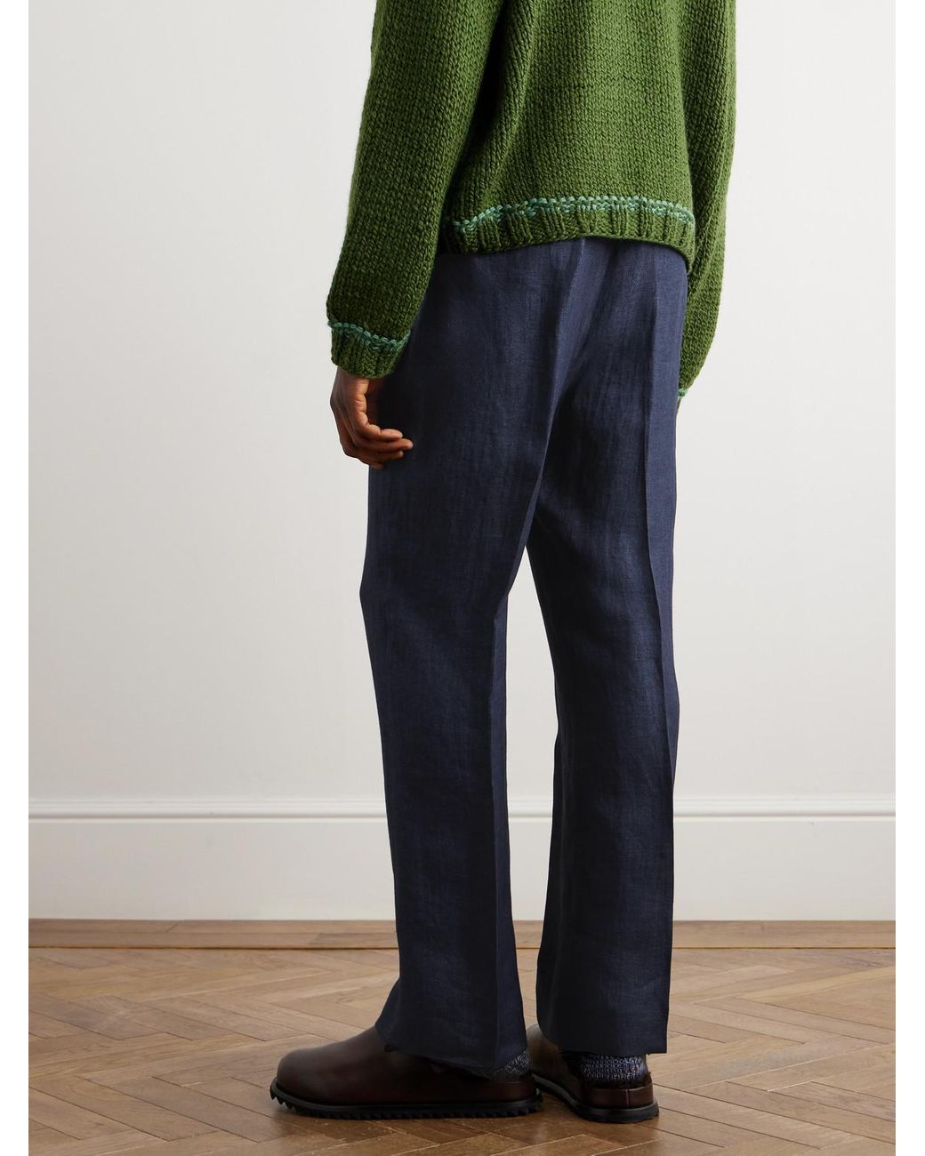 Piacenza 1733 Blue Straight-Leg Linen Trousers for men