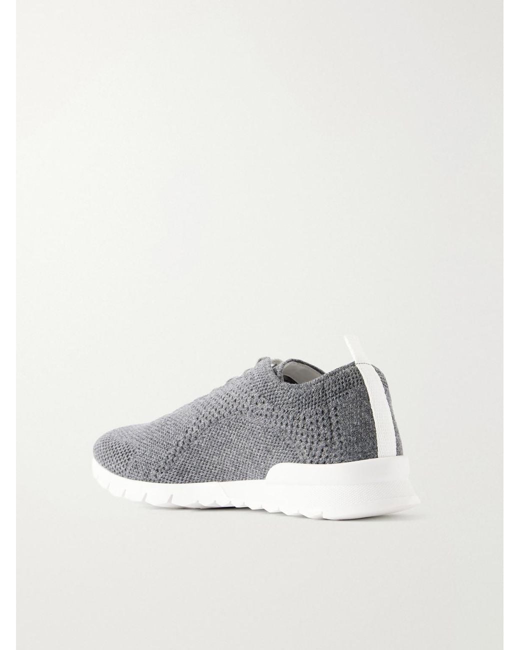 Kiton Gray Logo-Embroidered Stretch-Knit Sneakers for men