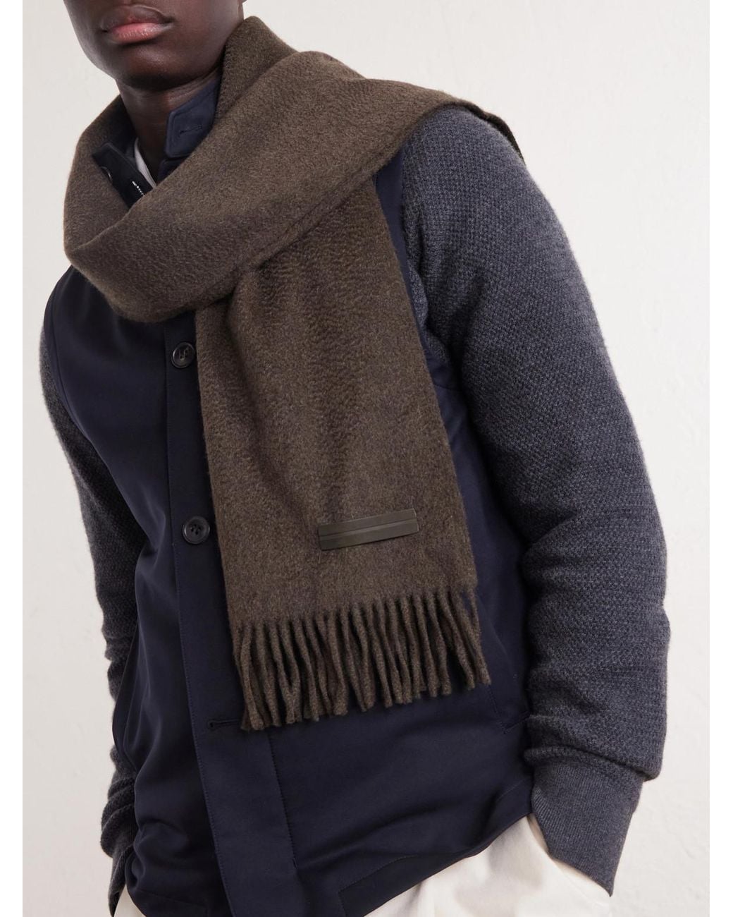 Zegna Brown Oasi Fringed Cashmere Scarf for men