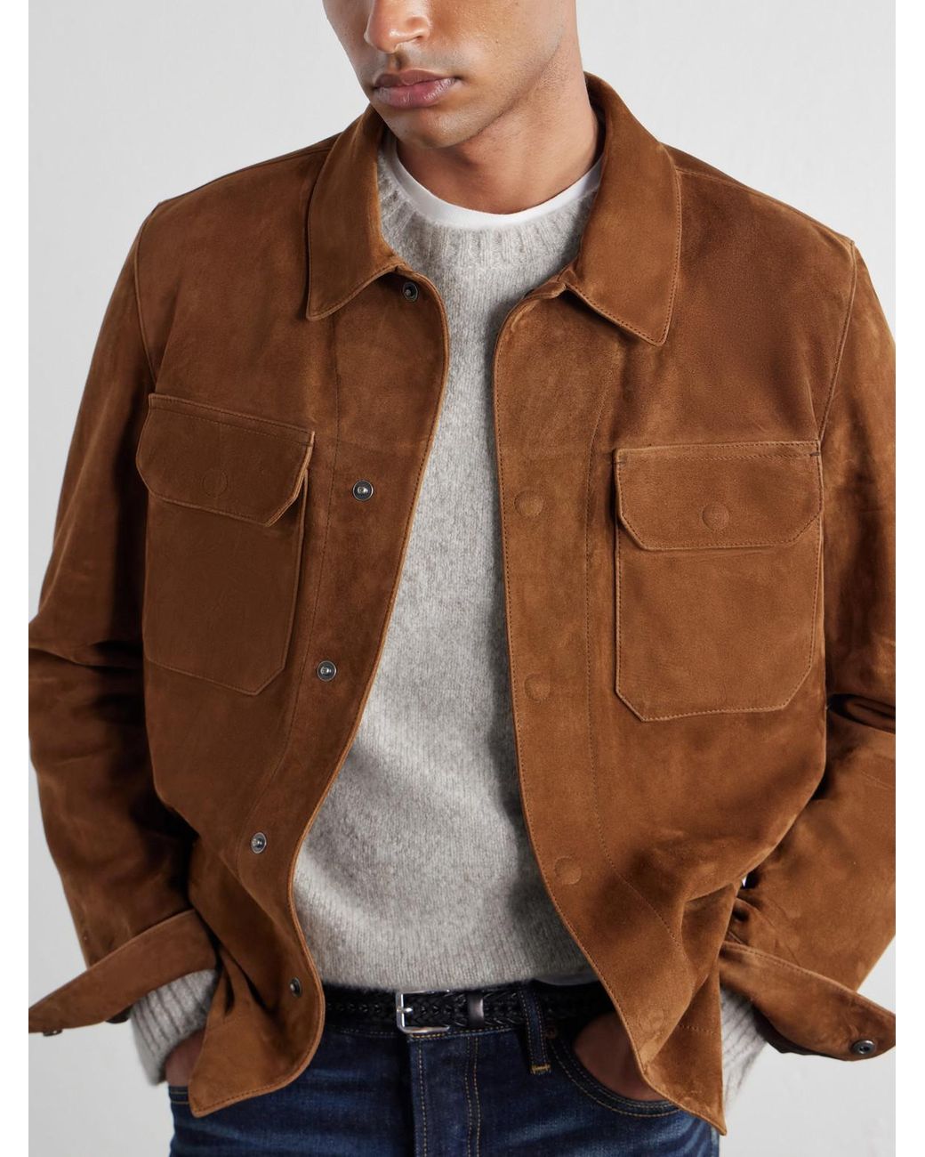 Tom Ford Brown Panelled Suede Jacket for men