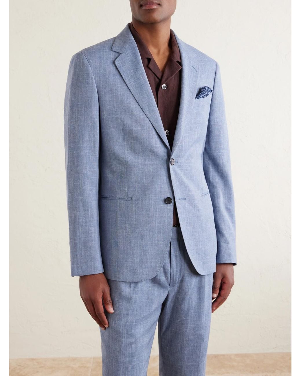 Mr P. Blue Wool, Silk And Linen-Blend Suit Jacket for men