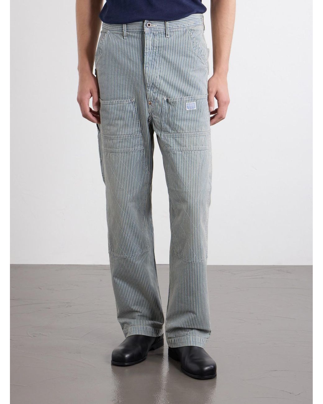 Kapital Gray Liberty Hickoree Lumber Straight-Leg Striped Cotton-Canvas Trousers for men