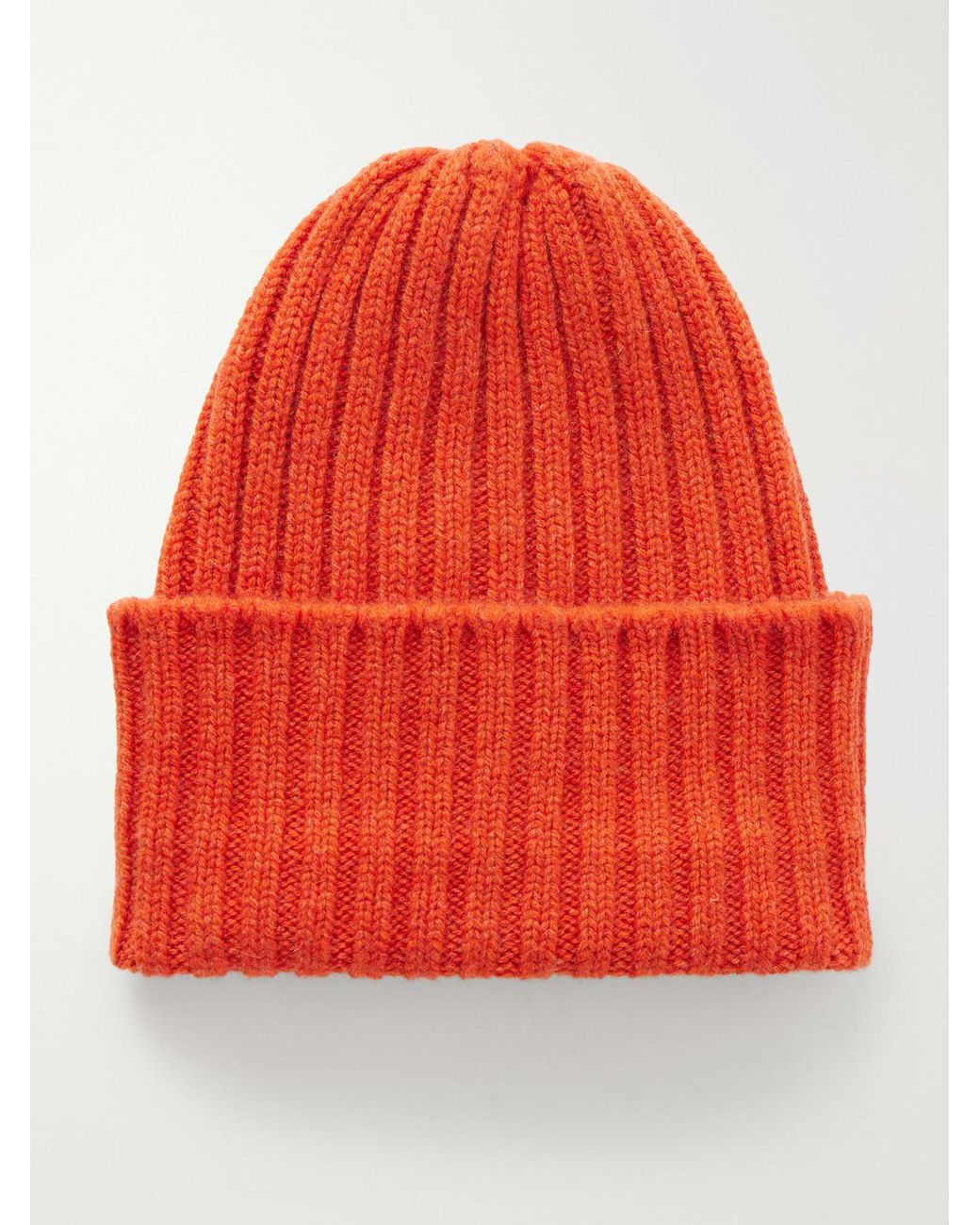 Thom Sweeney Red Ribbed Cashmere Beanie for men