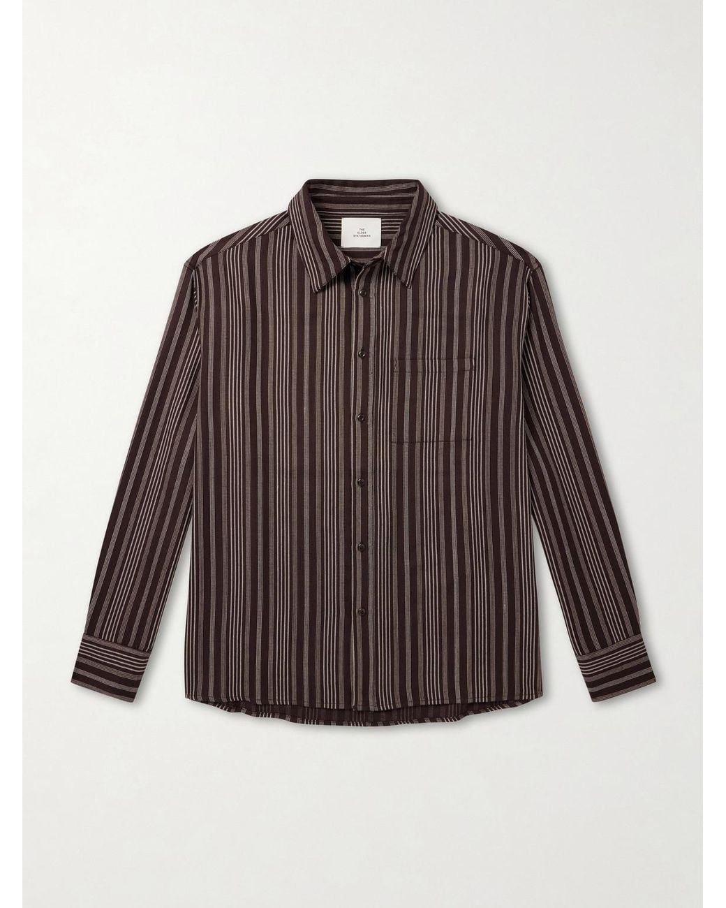 The Elder Statesman Brown Striped Wool And Cashmere-Blend Shirt for men