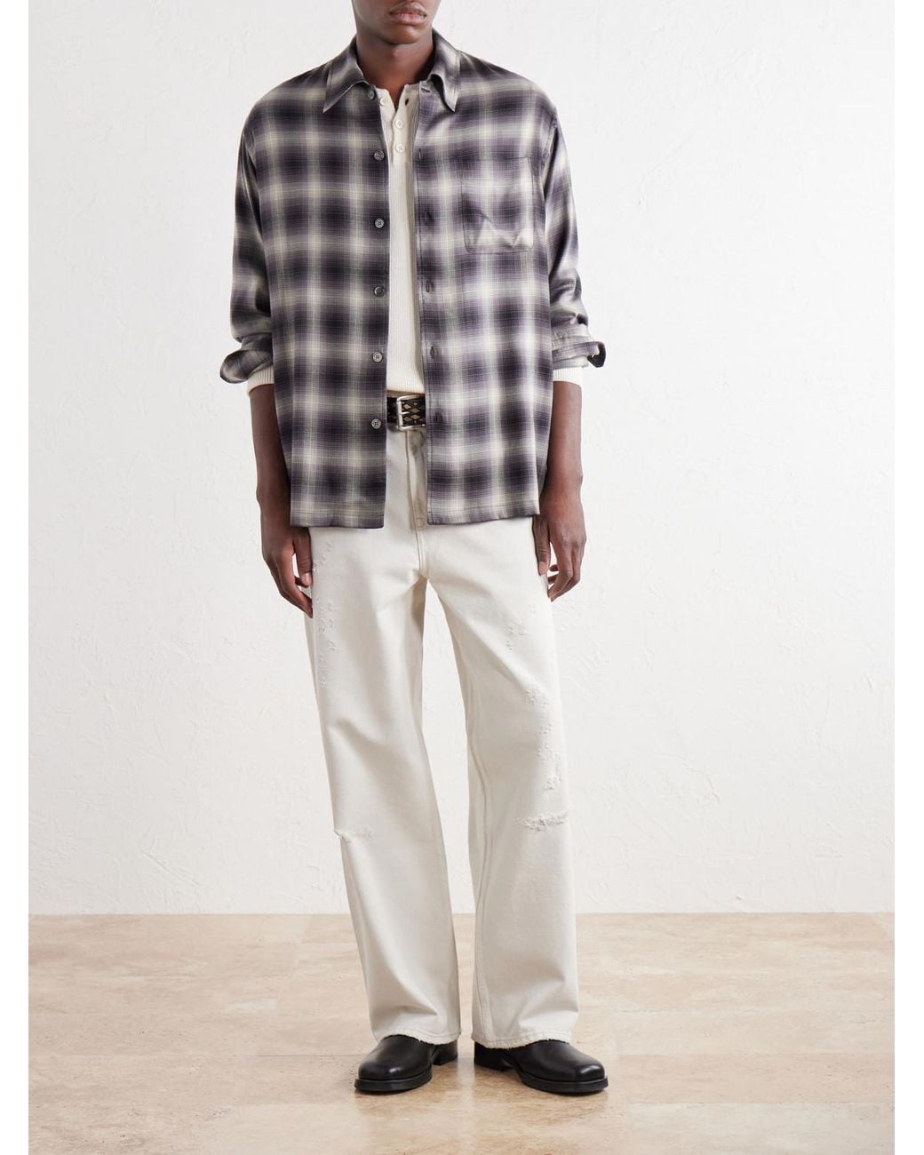 Our Legacy Gray Every Checked Tencel Twill Shirt for men