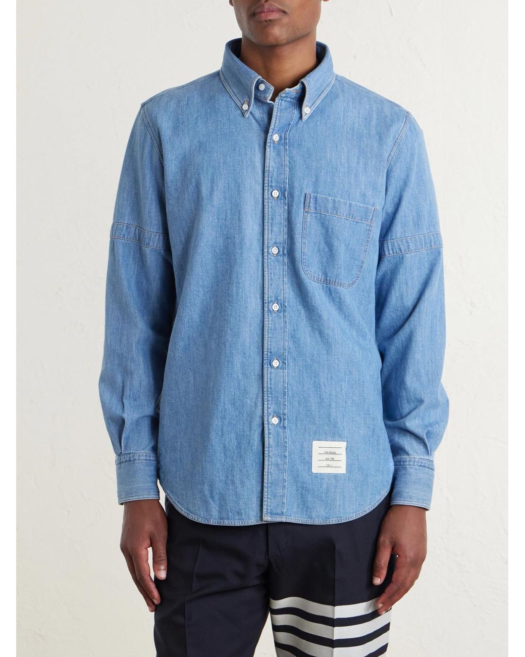 Thom Browne Blue Denim-Effect Cotton Shirt for men