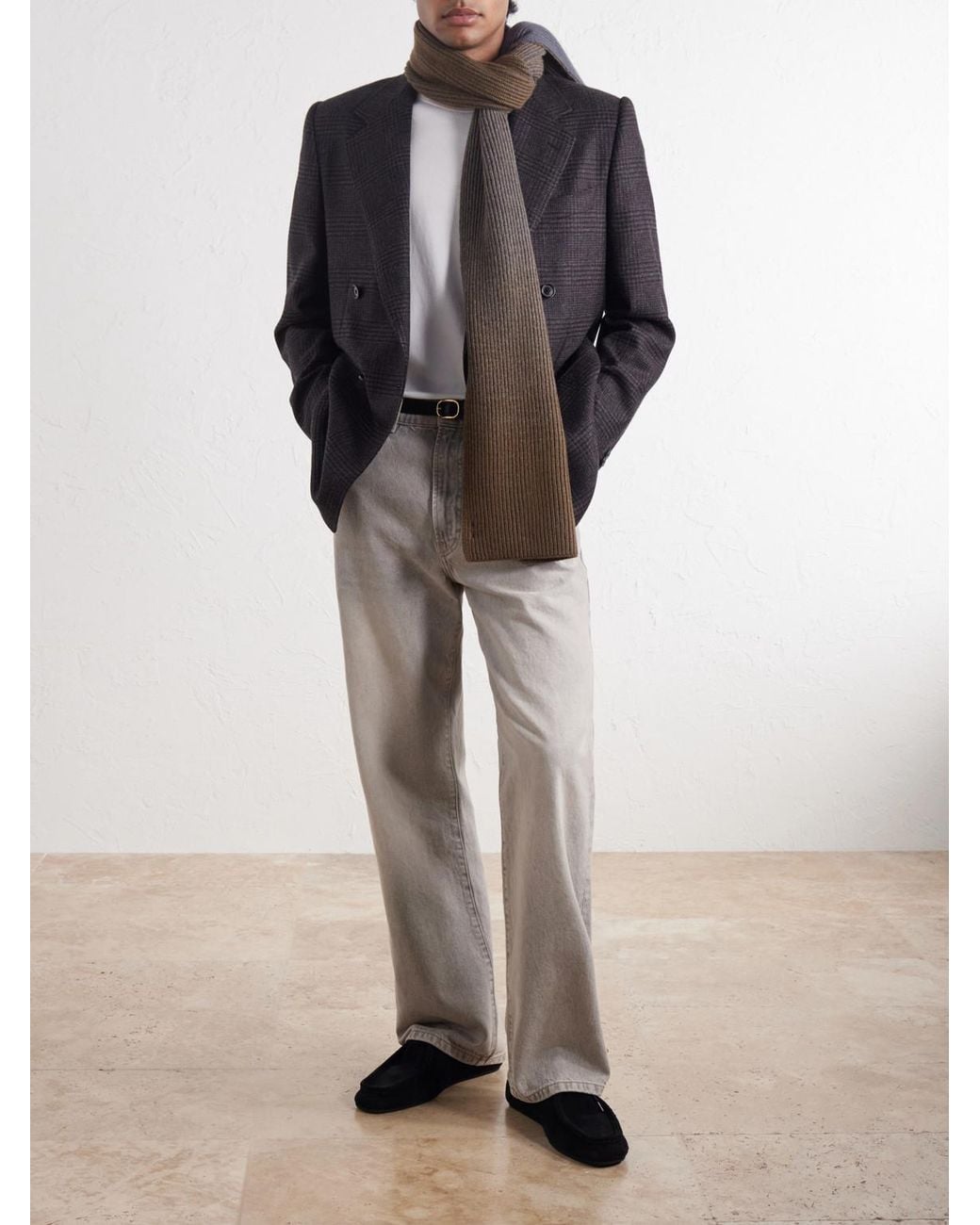 Johnstons Brown Pioneer Cashmere Scarf for men