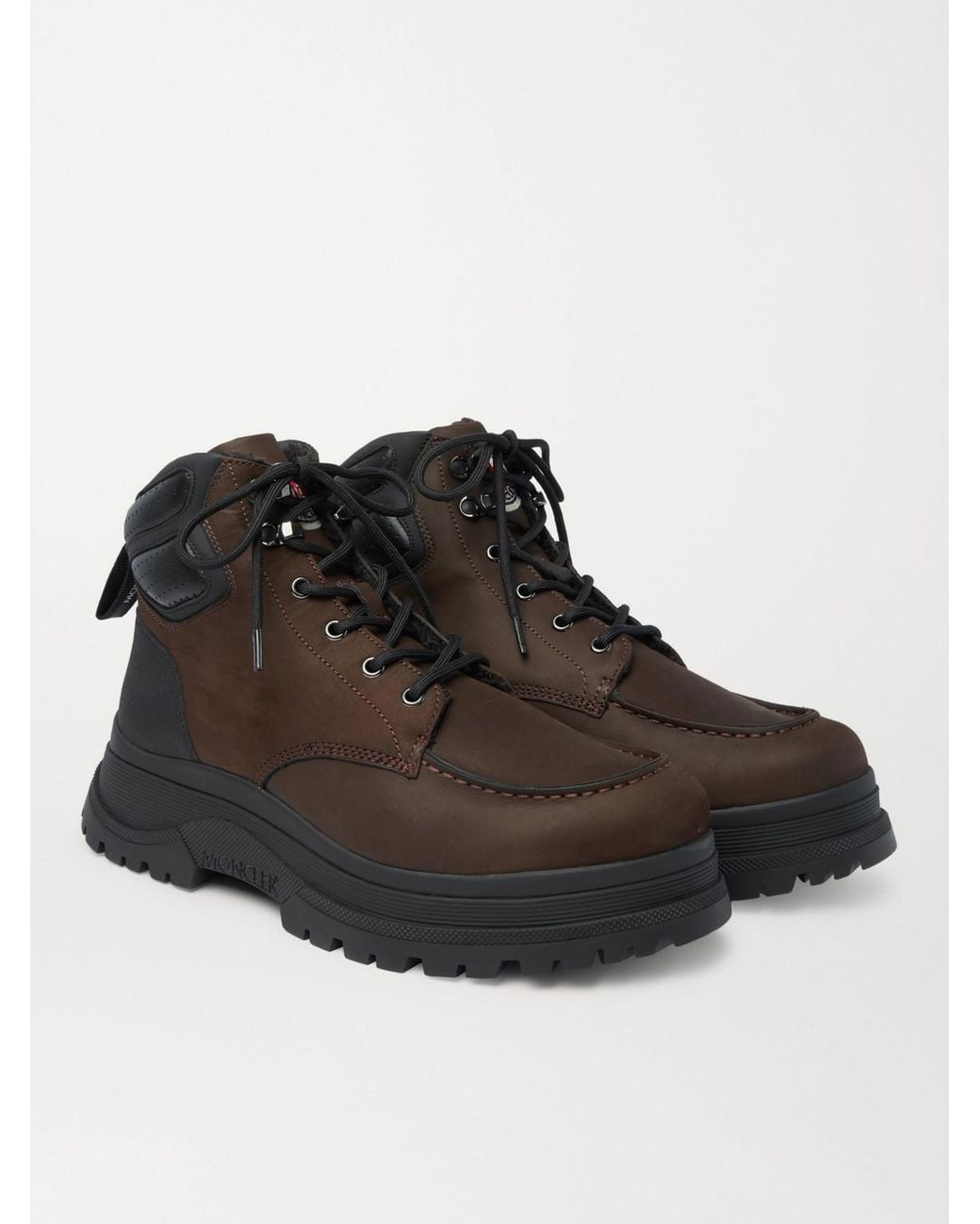Moncler Black Ulderic Leather-Trimmed Shearling-Lined Nubuck Boots for men