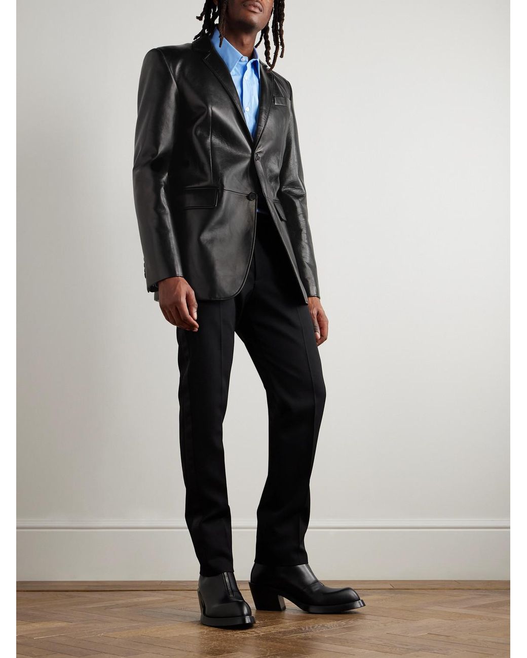 McQueen Black Leather Blazer for men