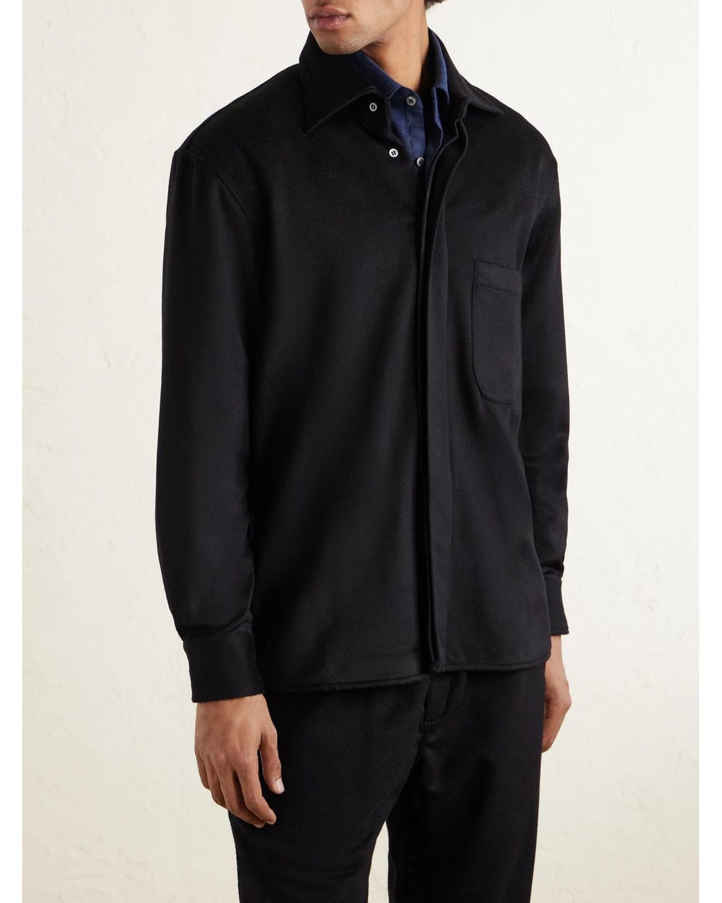 Saman Amel Blue Cashmere Shirt Jacket for men