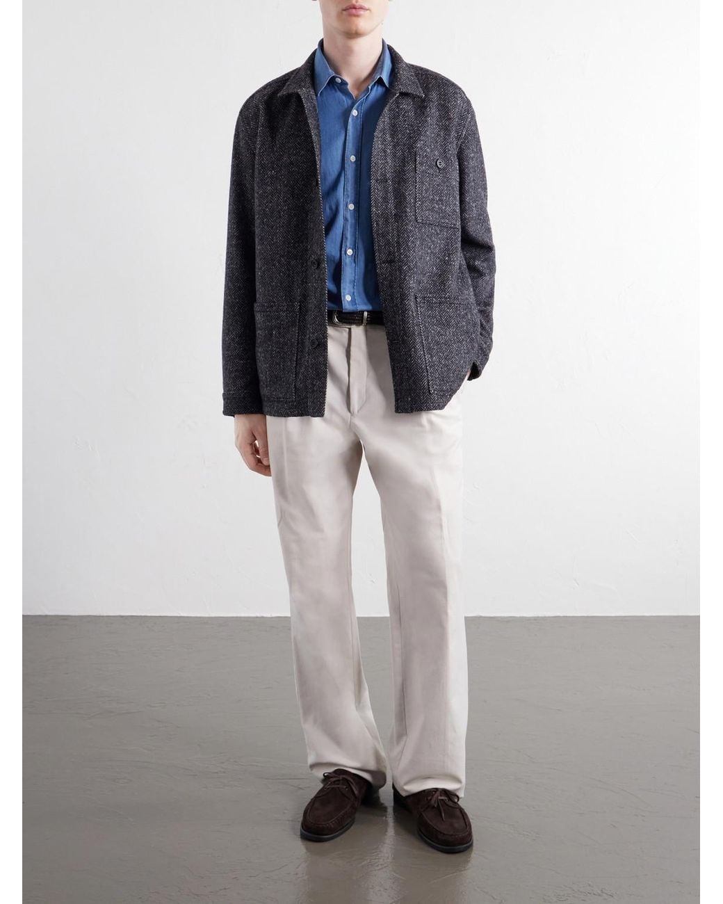 Anderson & Sheppard Gray Herringbone Wool Overshirt for men