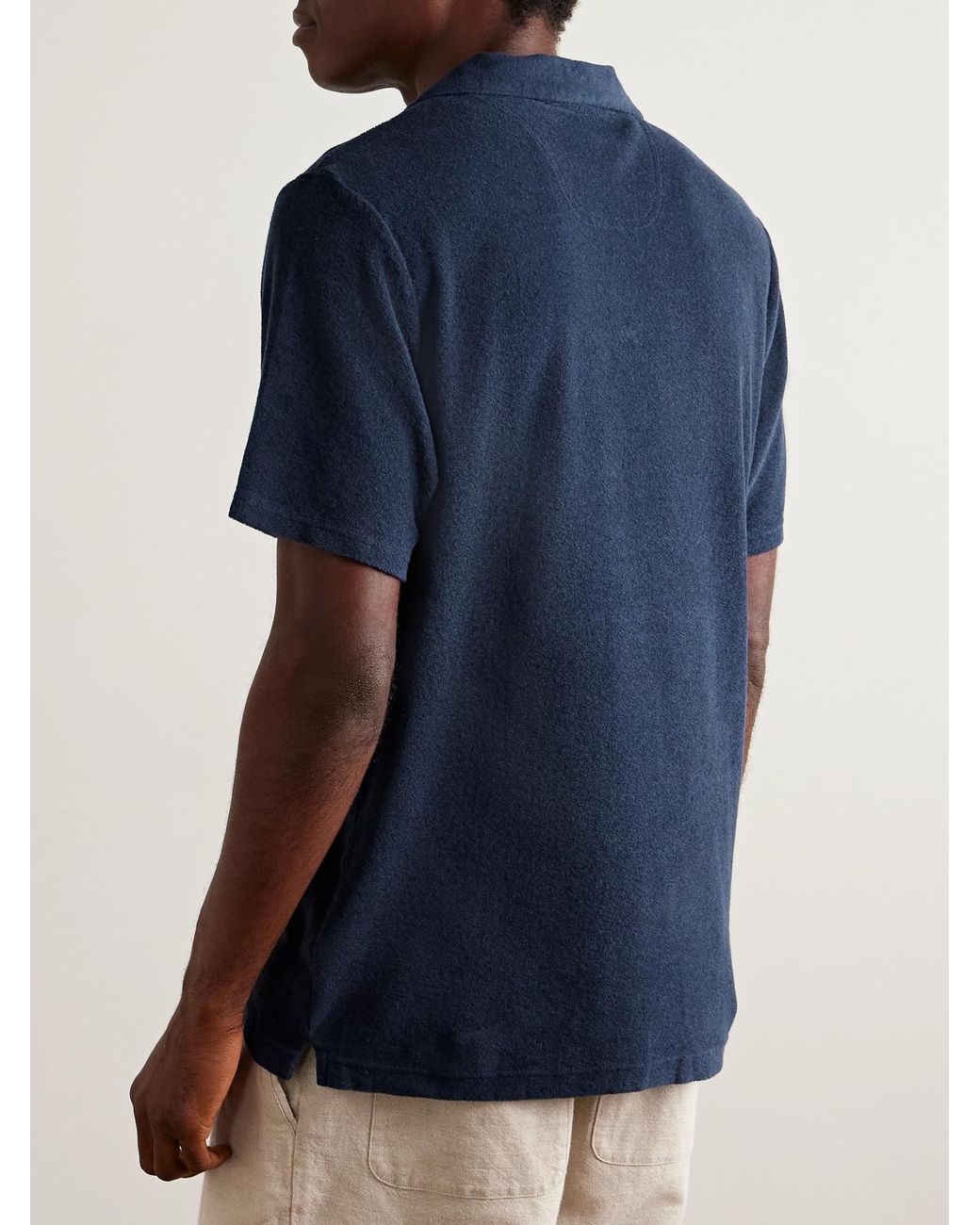 Frescobol Carioca Blue Faustino Camp-Collar Cotton, Lyocell And Linen-Blend Terry Polo Shirt for men