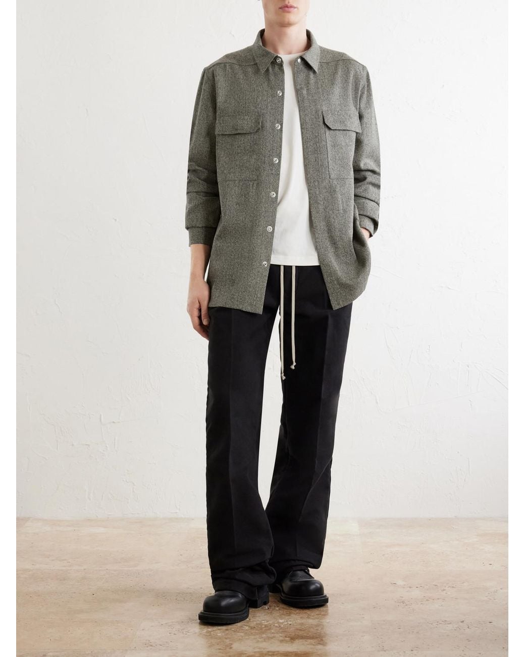 Rick Owens Gray Mélange Wool Overshirt for men