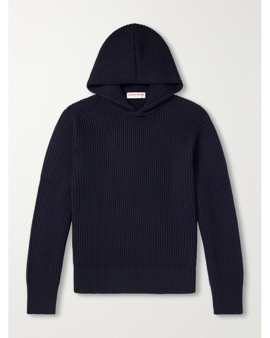 Orlebar Brown Blue Kirk Ribbed Merino Wool Hoodie for men