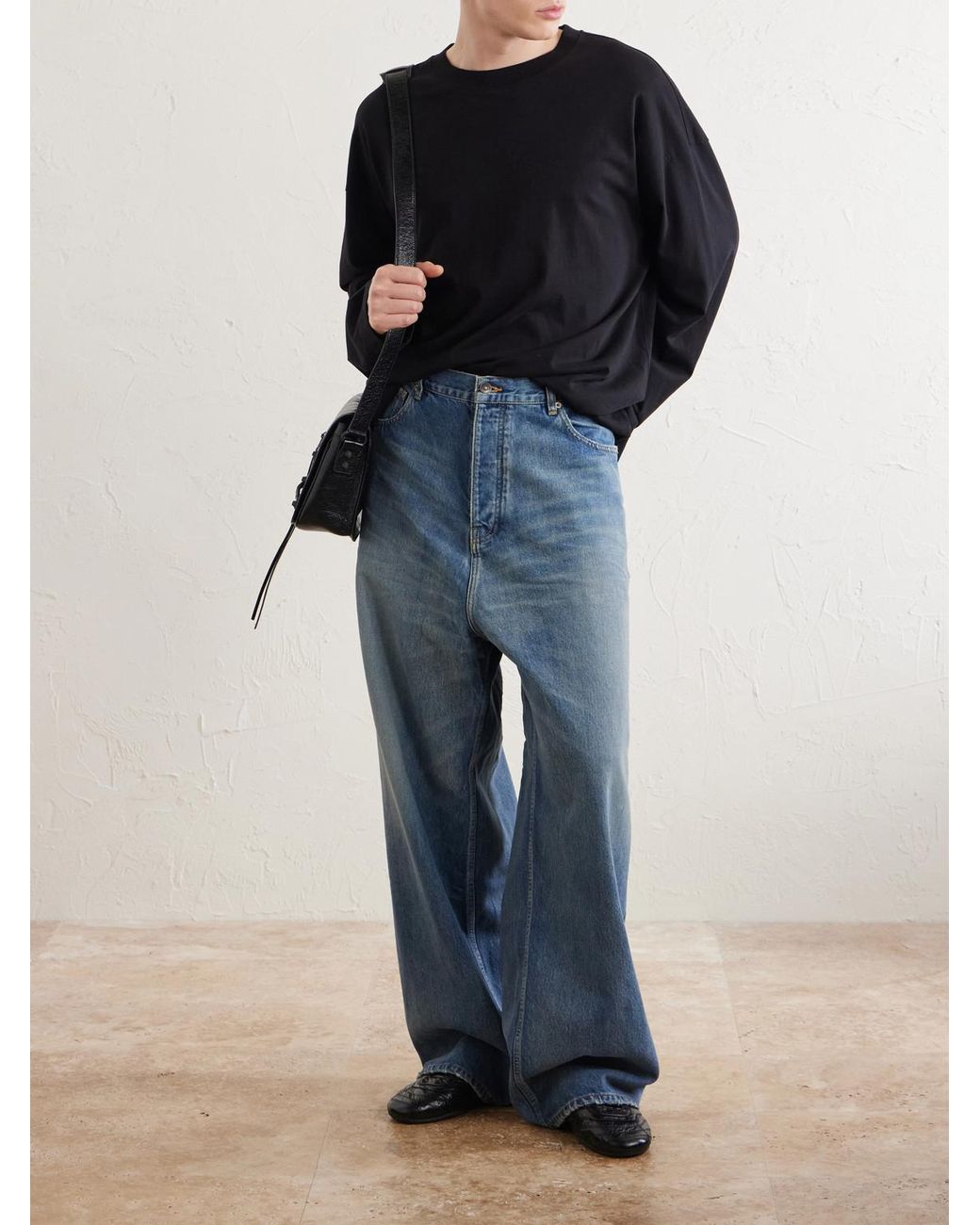 Balenciaga Blue Wide-Leg Distressed Jeans for men