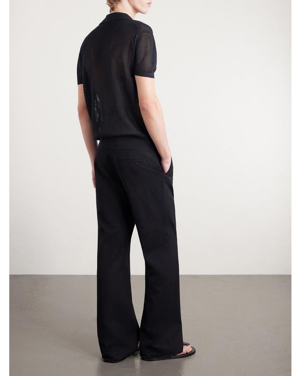 Tom Ford Black Open-knit Sea Island Cotton And Silk-blend Polo Shirt for men