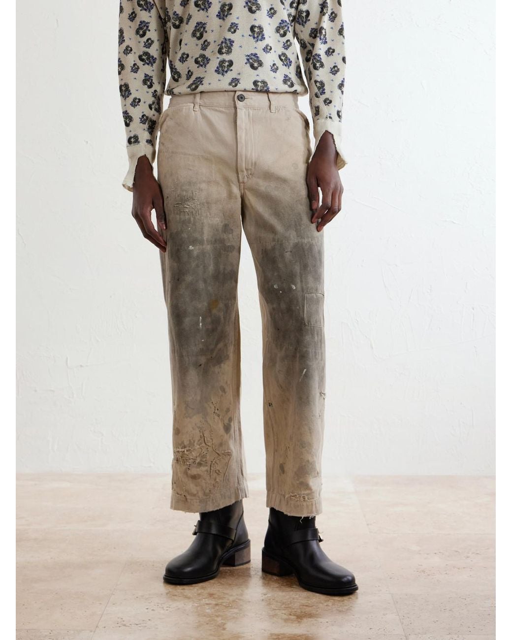 Enfants Riches Deprimes Natural Straight-Leg Distressed Cotton And Linen-Blend Trousers for men