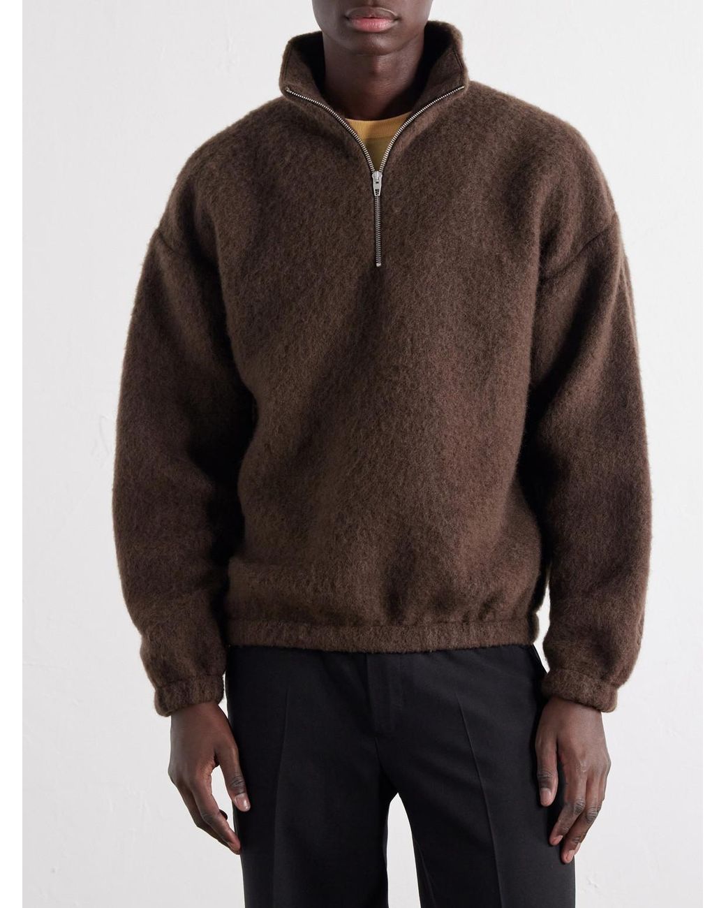 Jil Sander Brown Wool-Blend Brushed Half-Zip Sweater for men