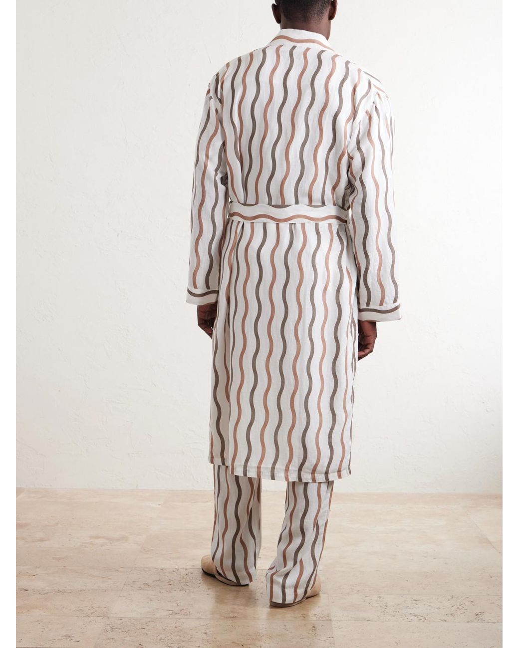 Frescobol Carioca White La Marzocco Striped Belted ® And Linen-blend Pyjamas for men