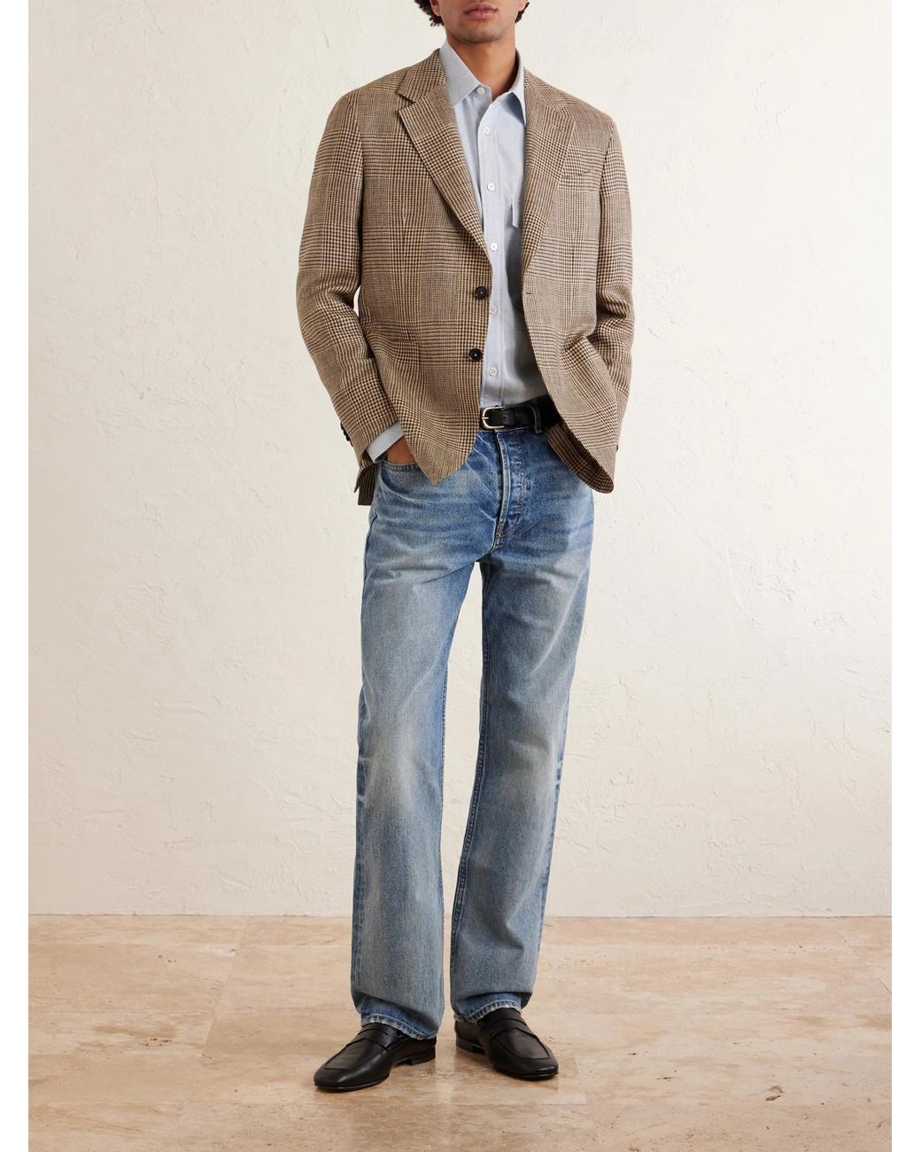 Zegna Brown Houndstooth Linen, Silk And Wool-Blend Blazer for men