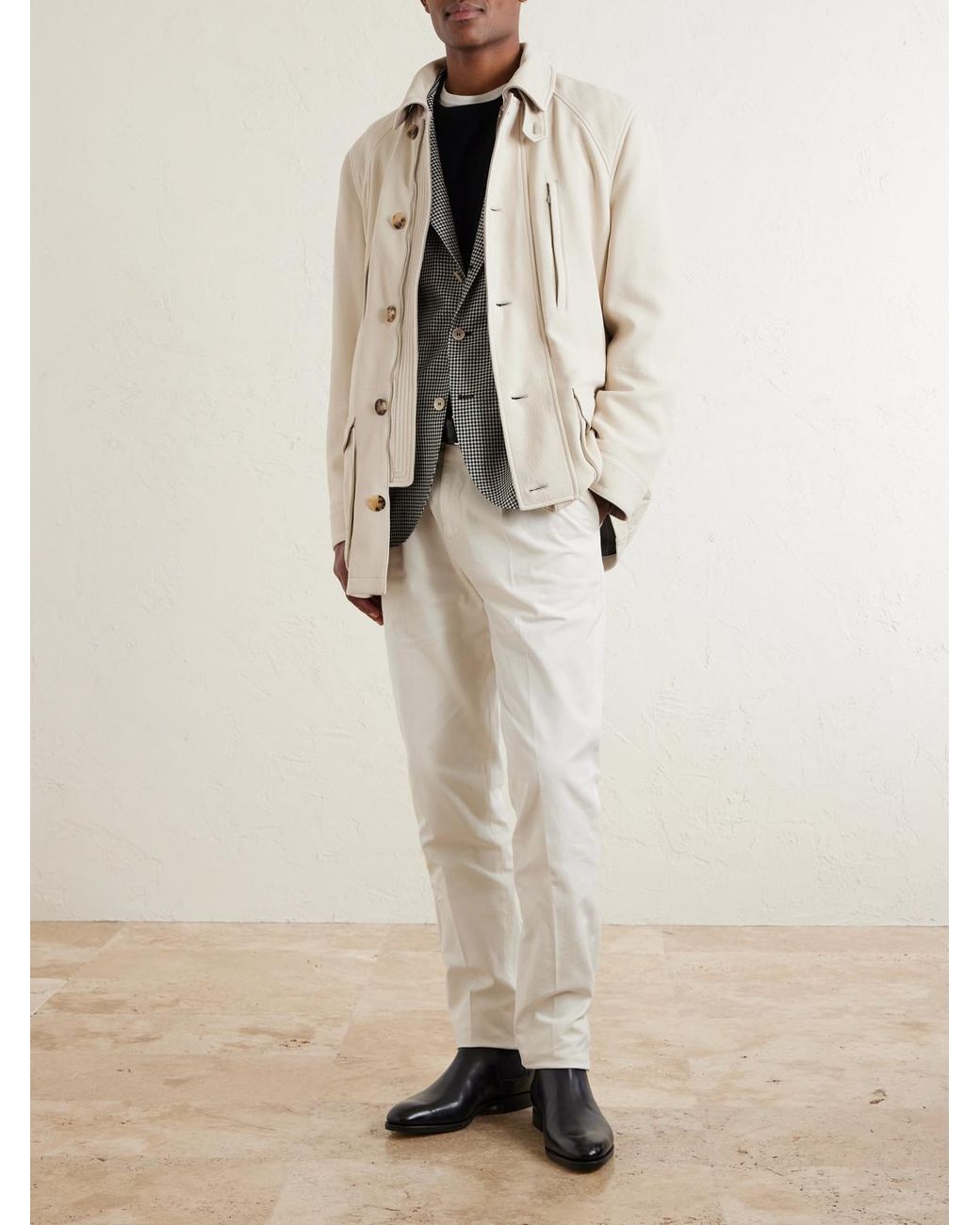 Brunello Cucinelli Natural Belted Leather Jacket for men