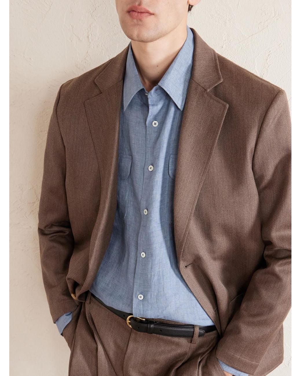 De Bonne Facture Blue Chambray Linen Shirt for men
