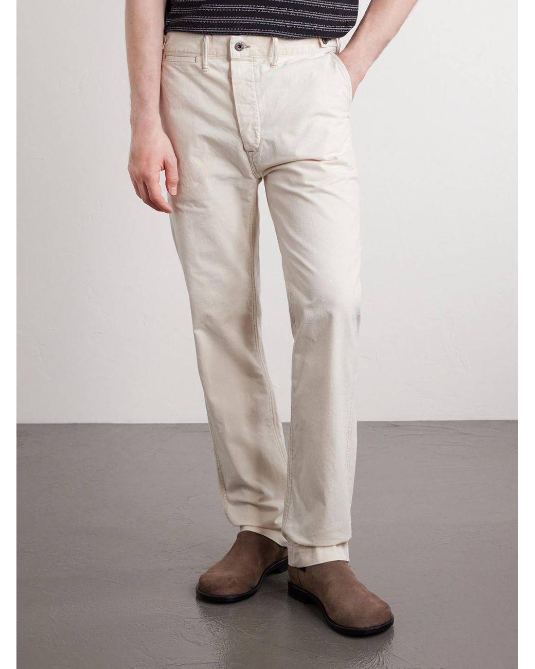 RRL White Straight-Leg Paint-Splattered Cotton-Canvas Trousers for men
