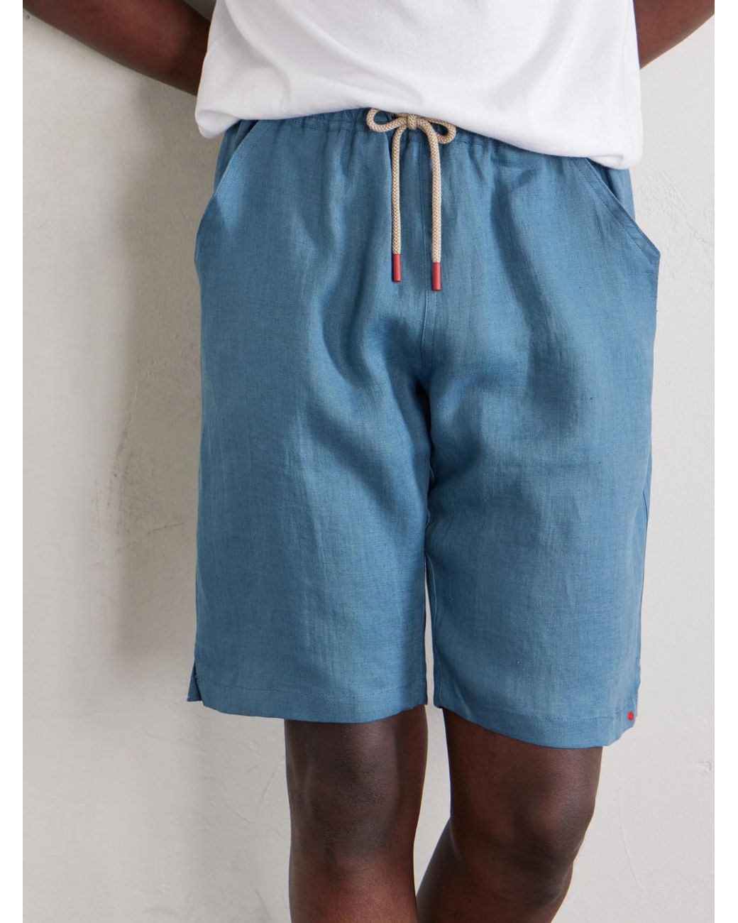 Kiton Blue Drawstring Linen Shorts for men