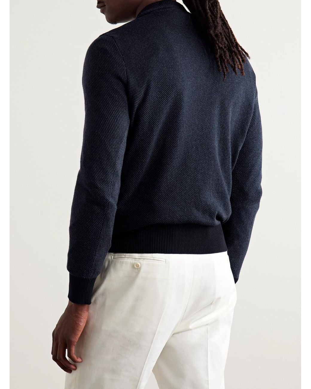 Loro Piana Blue Roadster Striped Cashmere Half-Zip Sweater for men