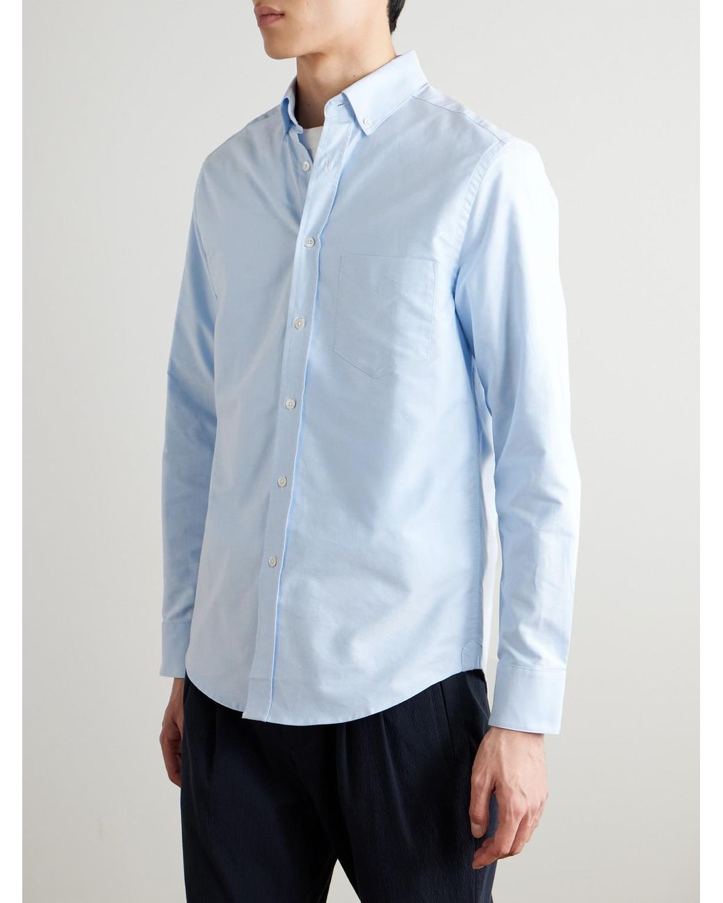 Portuguese Flannel Blue Belavista Button-Down Collar Cotton Shirt for men