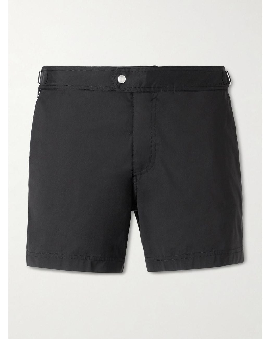 Tom Ford Black Straight-Leg Mid-Length Piped Swim Shorts for men