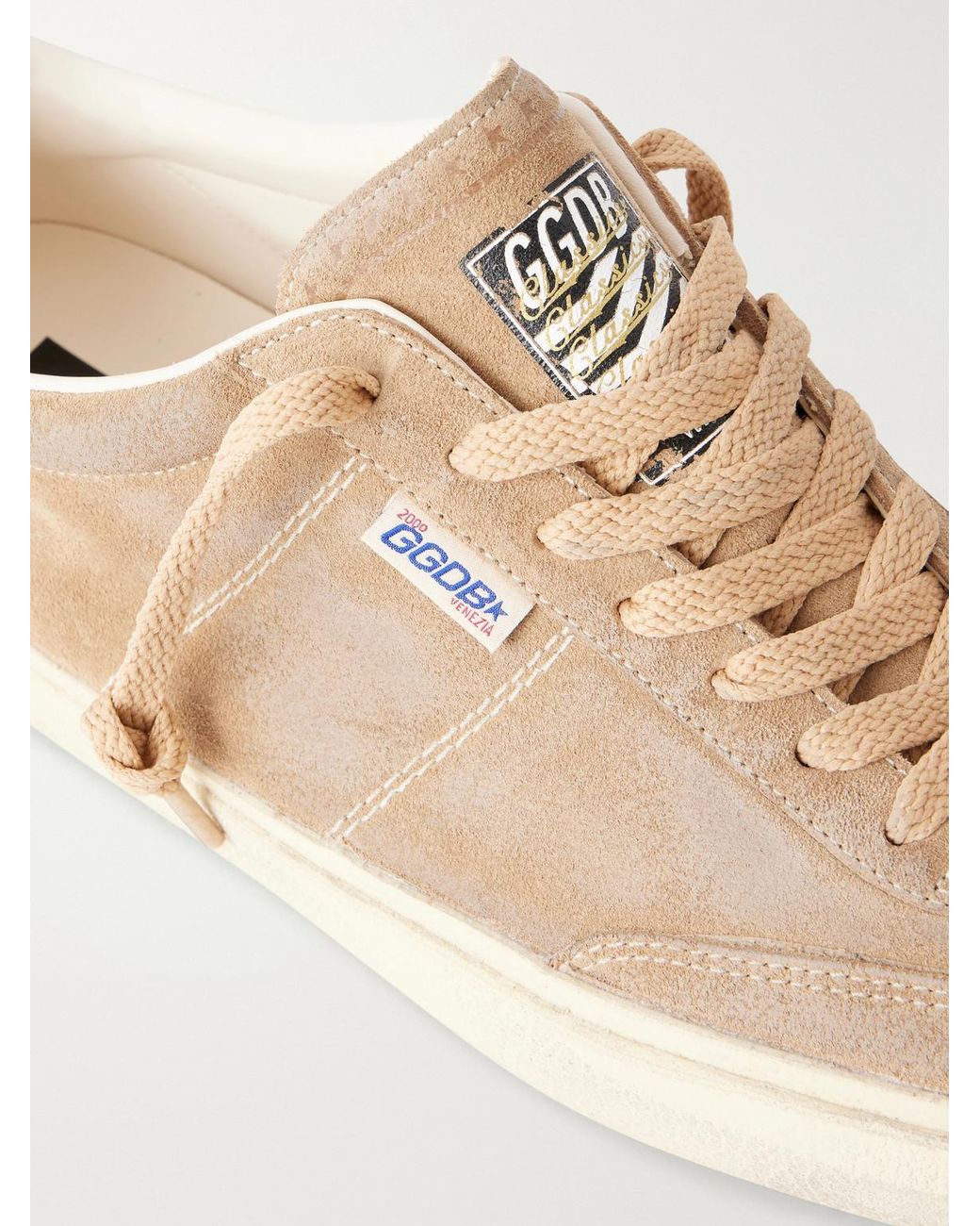 Golden Goose Deluxe Brand Natural Super-Star Distressed Leather-Trimmed Suede Sneakers for men