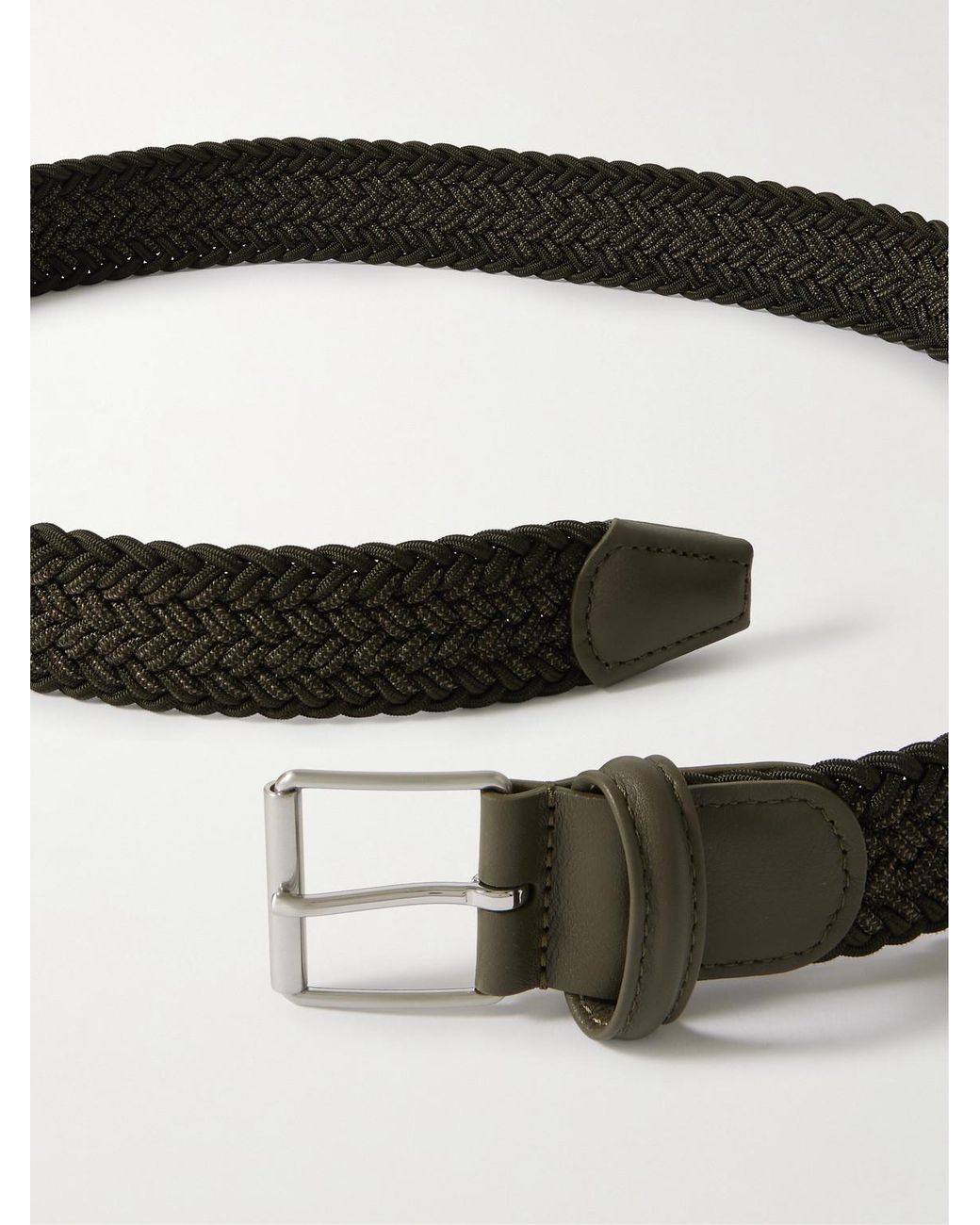 Andersons Black 3.5Cm Leather-Trimmed Woven Belt for men