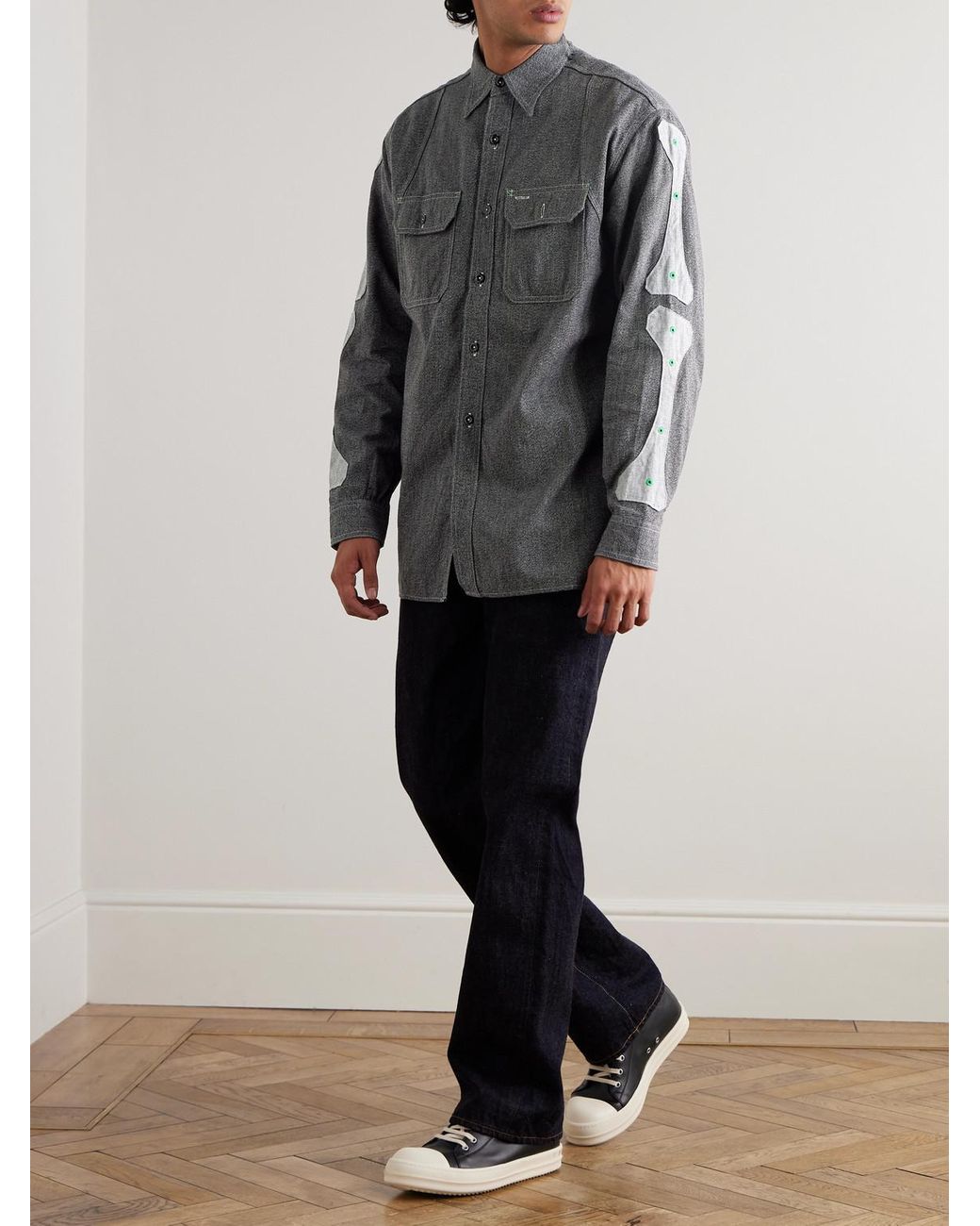 Kapital Gray Appliquéd Panelled Cotton Shirt for men