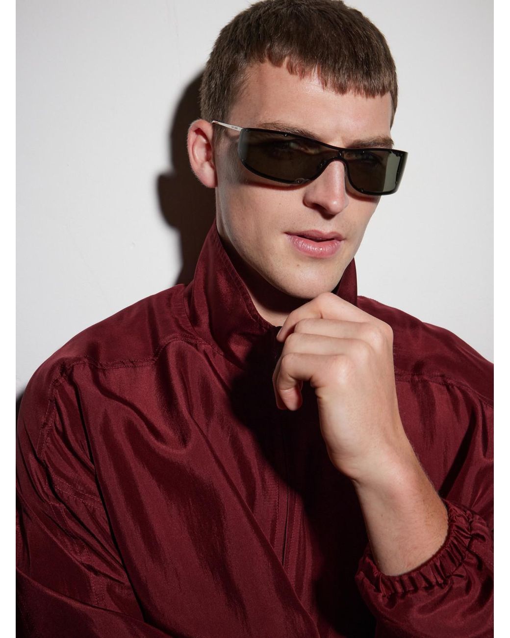 Saint Laurent Gray Mask Rimless Aviator-Style-Tone Sunglasses for men