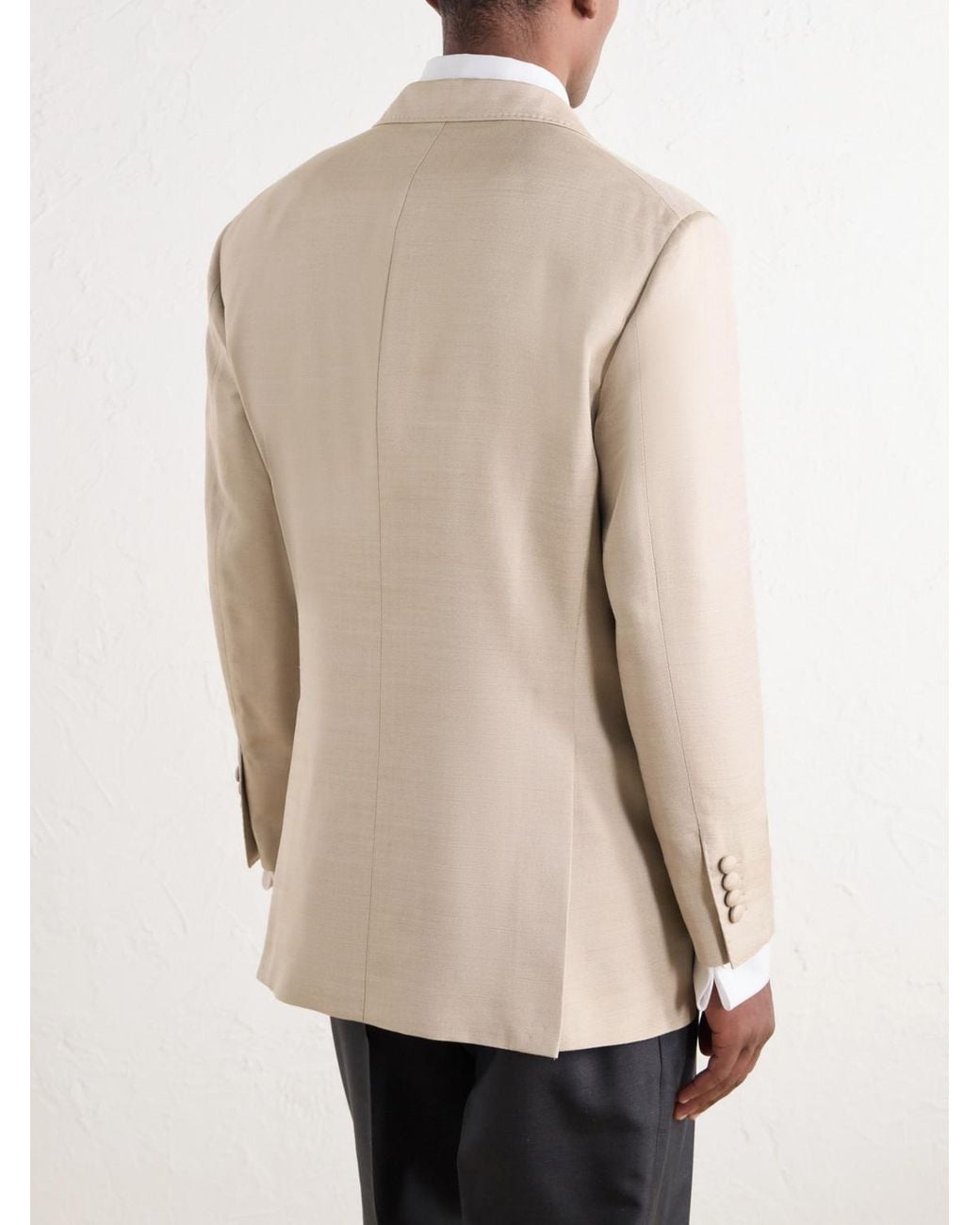 Brunello Cucinelli Natural Satin-Trimmed Double-Breasted Silk-Twill Tuxedo Jacket for men