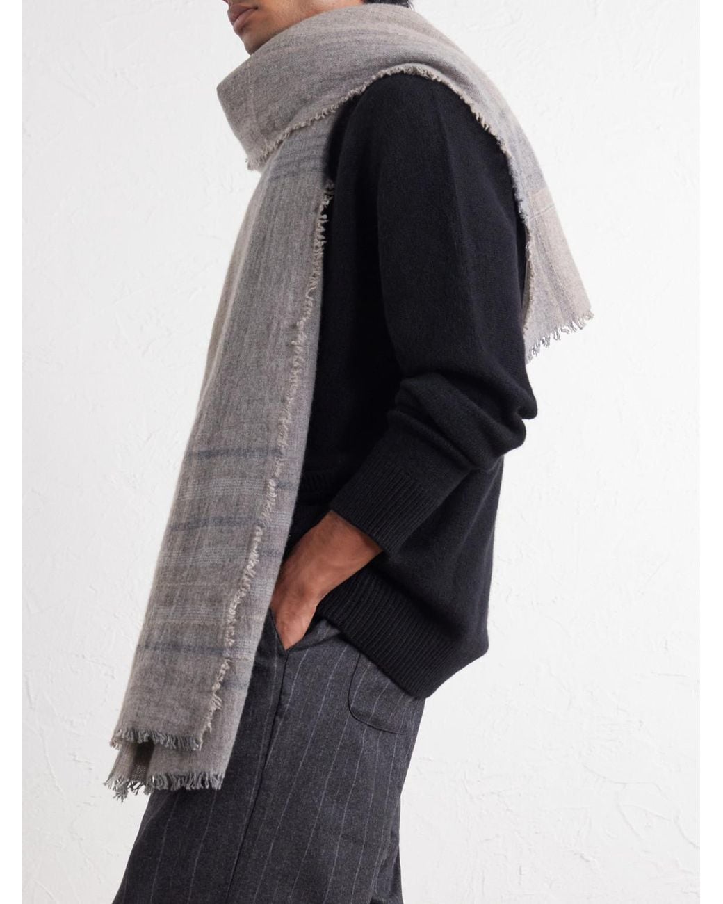 Johnstons Gray Kerrera Checked Cashmere Scarf for men