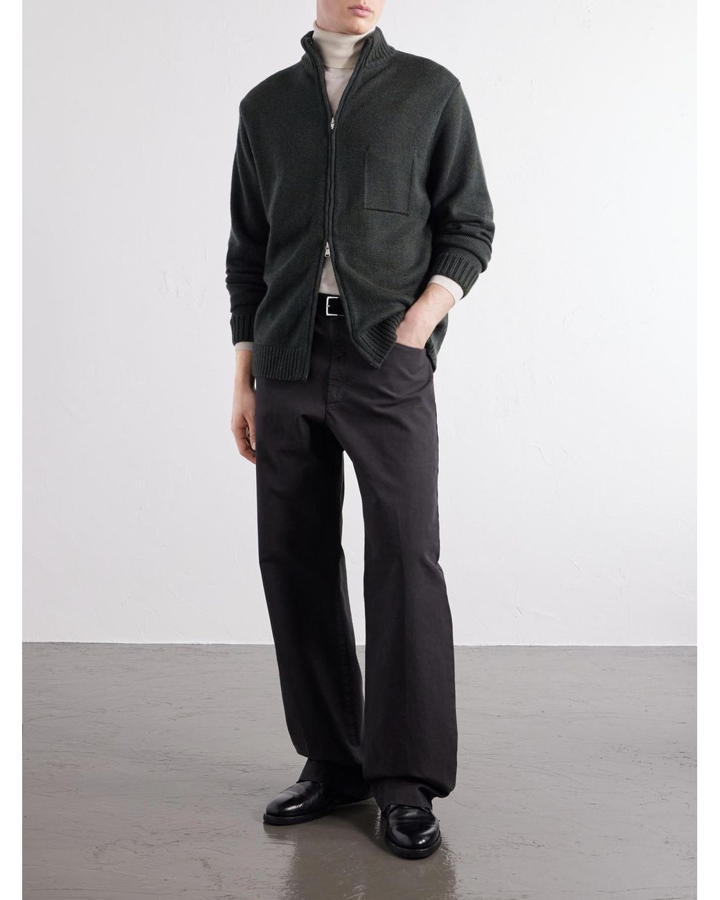 Inis Meáin Green Wool And Linen-Blend Zip-Up Cardigan for men