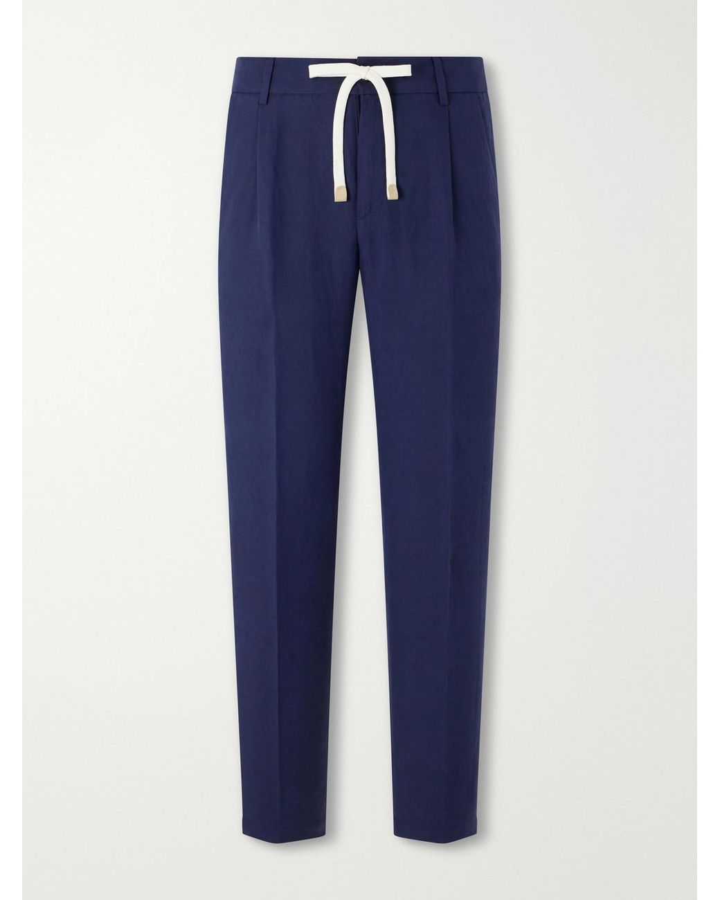Eleventy Blue Straight-Leg Lyocell And Linen-Blend Trousers for men