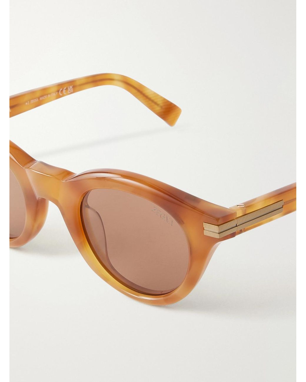 Zegna Brown Round-frame Acetate Sunglasses for men