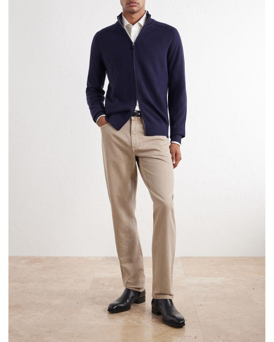 Zegna Blue Cashmere And Silk-blend Zip-up Cardigan for men