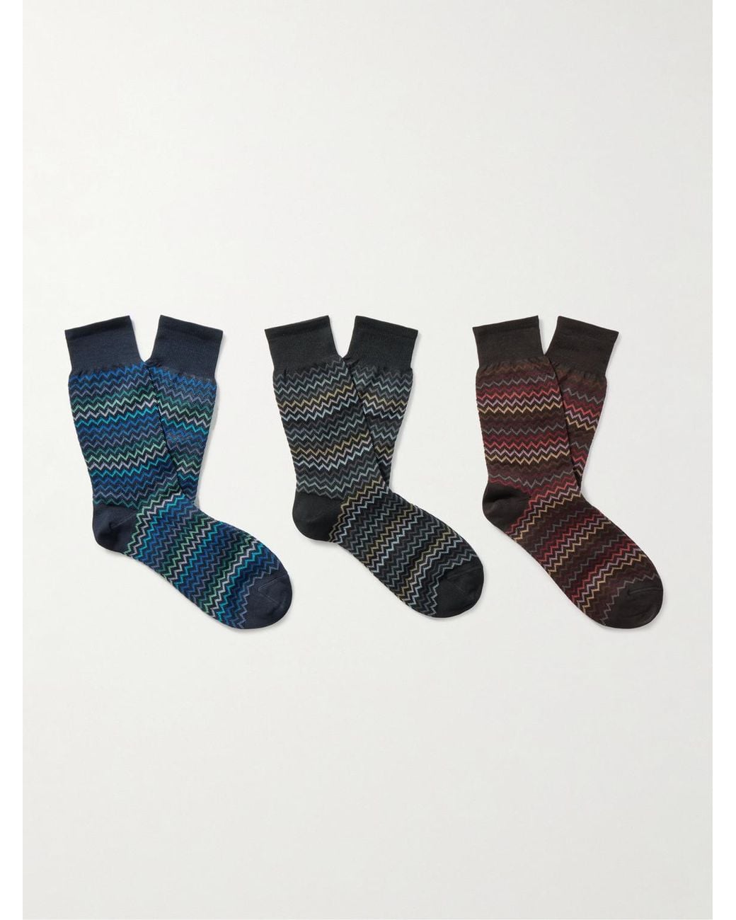 Missoni Blue Three-pack Crochet-knit Cotton Socks for men