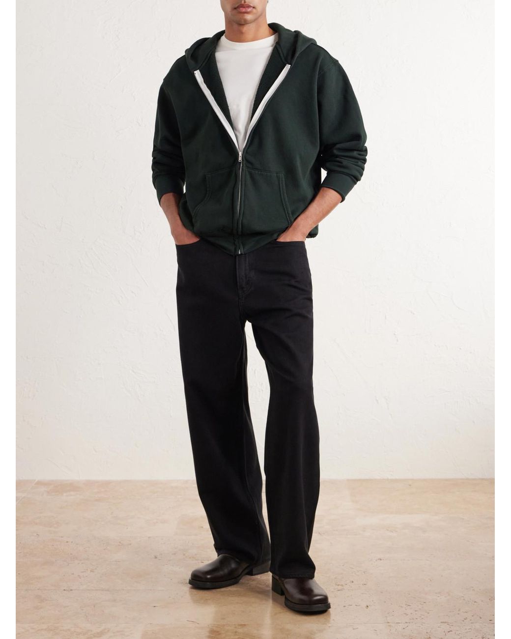Les Tien Green Garment-Dyed Cotton-Jersey Zip-Up Hoodie for men