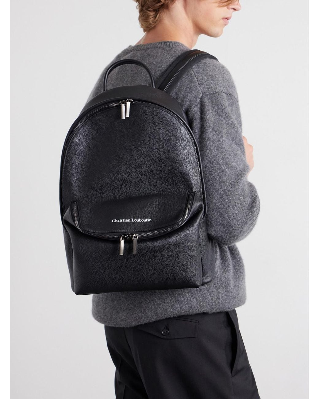 Christian Louboutin Black Stoic Logo-embossed Leather Backpack for men