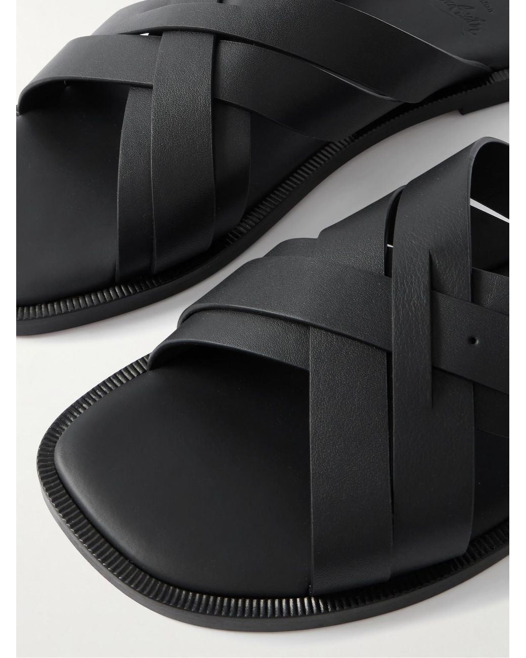 Christian Louboutin Black Emircross Leather Sandals for men
