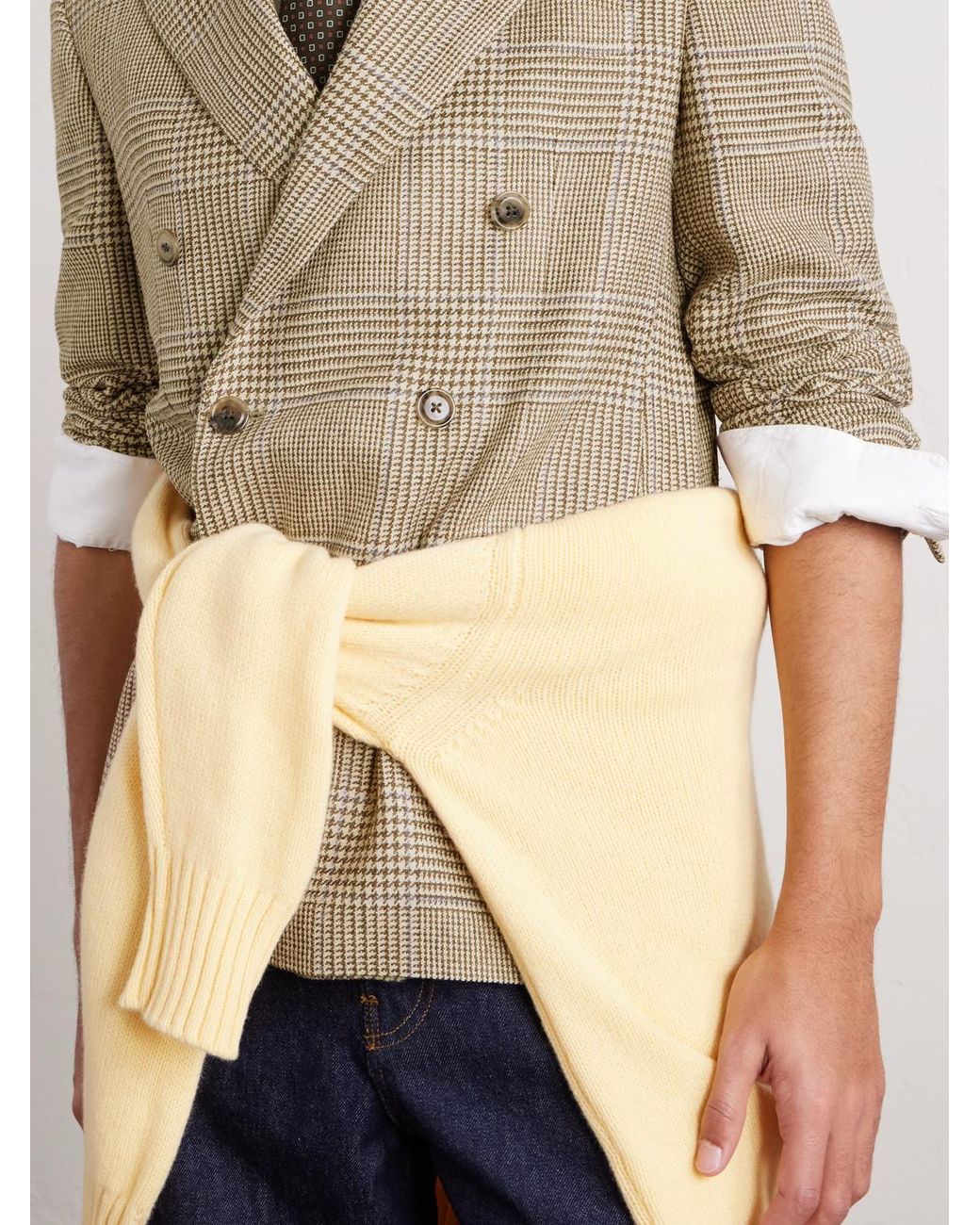 Polo Ralph Lauren Natural Double-Breasted Prince Of Wales Checked Silk, Wool And Linen-Blend Blazer for men