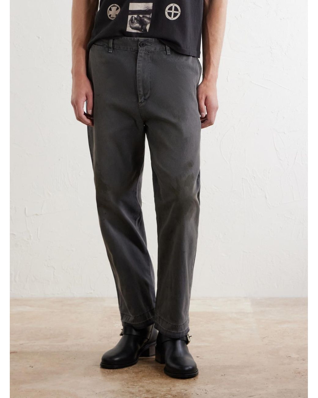 Enfants Riches Deprimes Gray Antique Work Straight-Leg Distressed Cotton Trousers for men