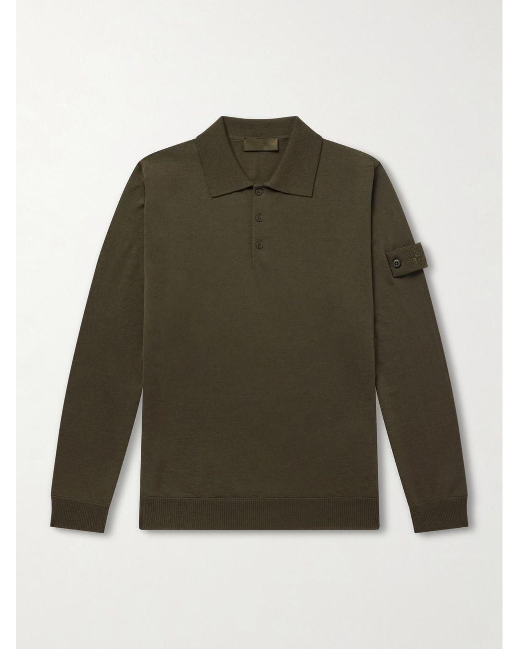 Stone Island Green Ghost Virgin Wool Polo Shirt for men